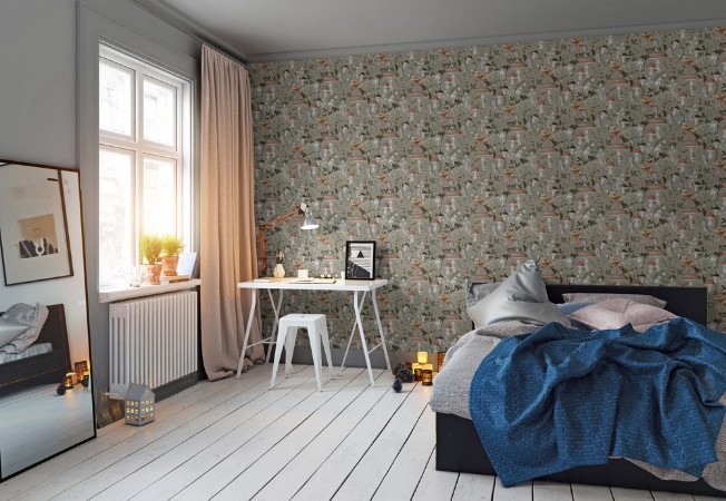 Coloring Nordic mushrooms Pine Tree Green - 1031201-01 paint Wallpassion